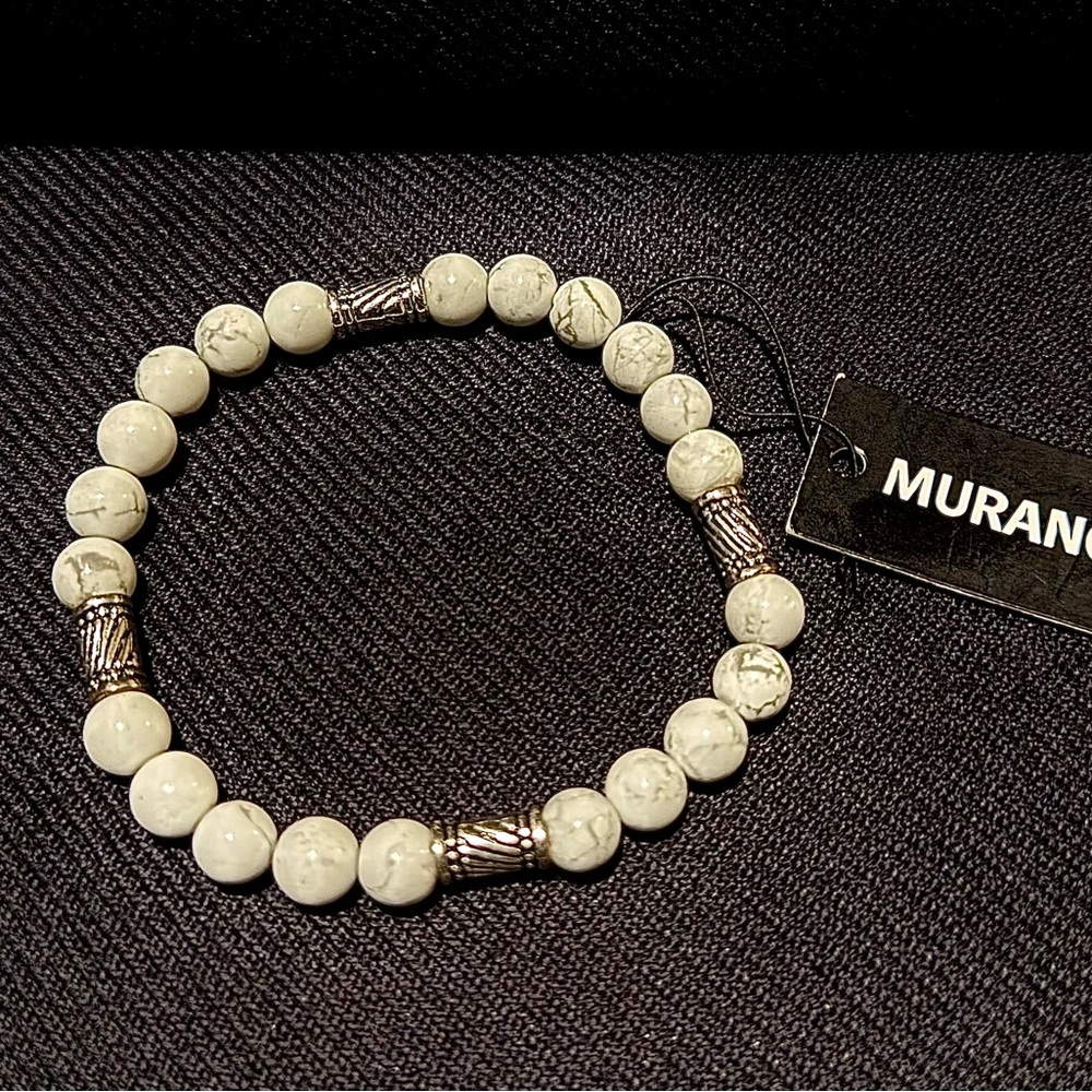 Murano White Beaded Bracelet with Silver Details